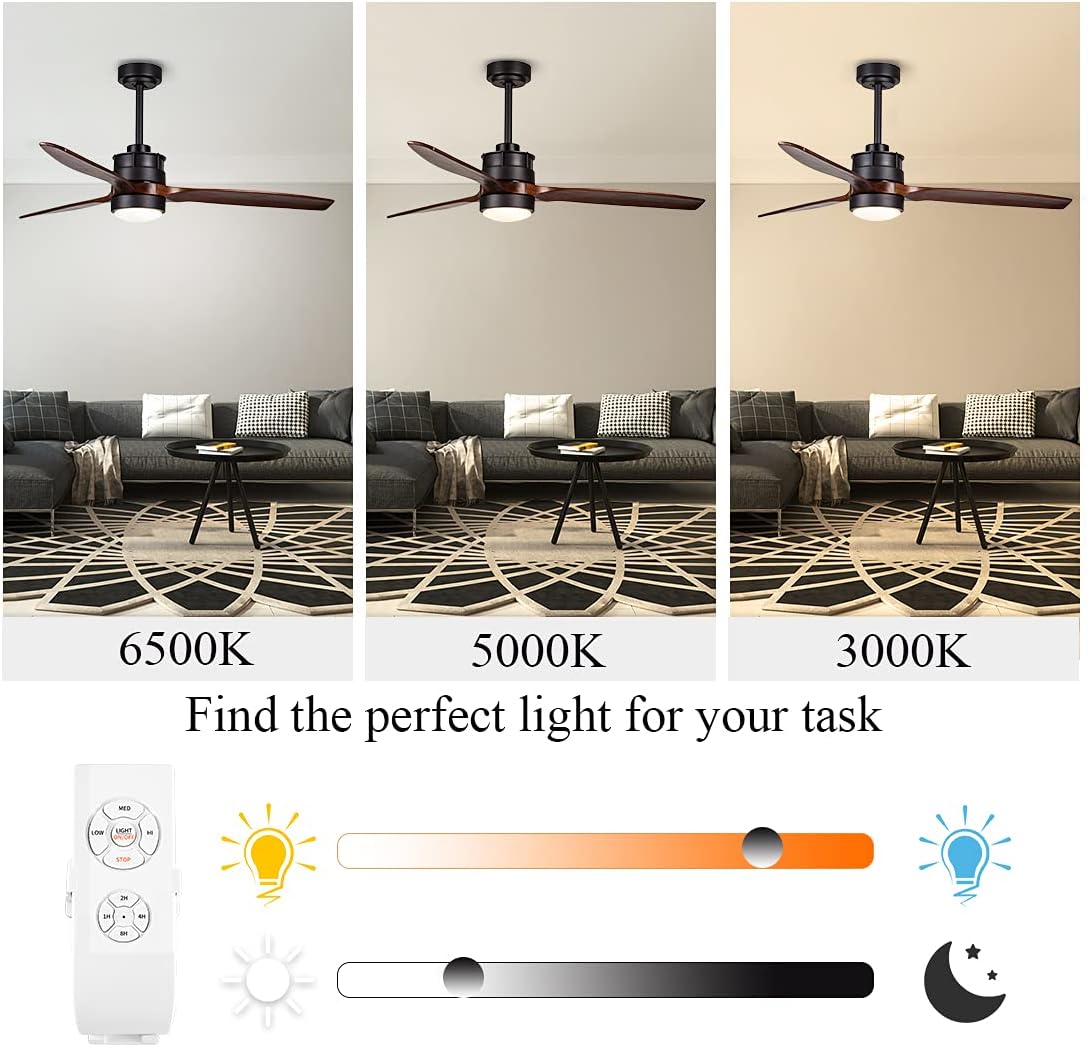 Frее Shірріng Ovеr $50 52 Inch Outdoor Black Ceiling Fan with Lights and Remote Control for Farmhouse/ Patios, 3 Walnut Wood Blades, 3 Downrod Included