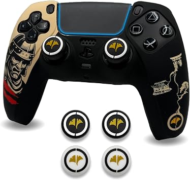 ElitePlay Samurai Ghost of Yotei Anti-Slip Silicone Cover Skin for PS5 Controller, Soft Rubber Case for PS5 Wireless Controller With Thumb Grip Set