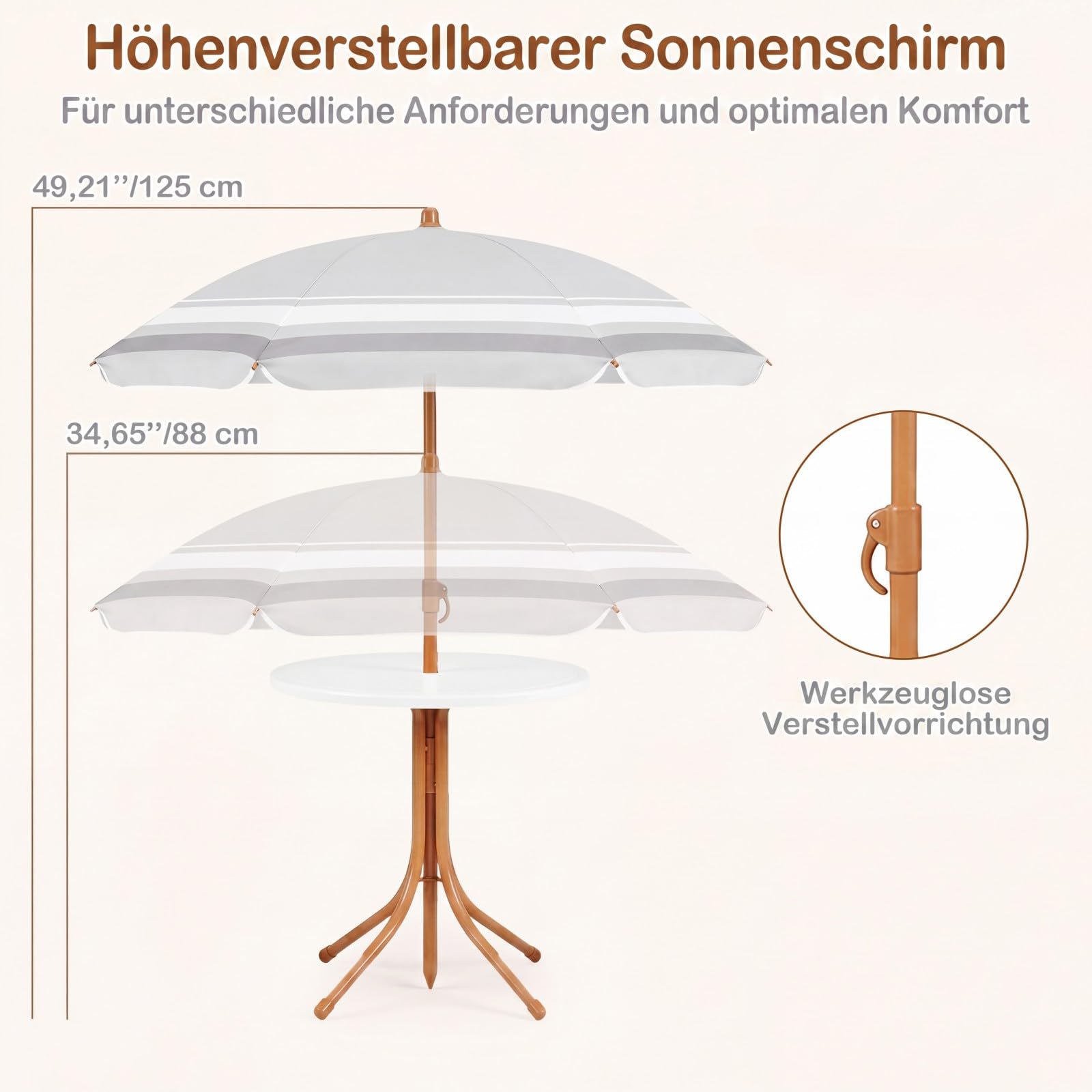 COSTWAY Kindersitzgruppe mit höhenverstellbarem Sonnenschirm, 4 TLG. Kindersitzgarnitur mit Tisch & 2 Klappstühlen, Kinder Picknicktisch Outdoor, Kinder Gartenmöbel für Terrasse, Strand (Natur)