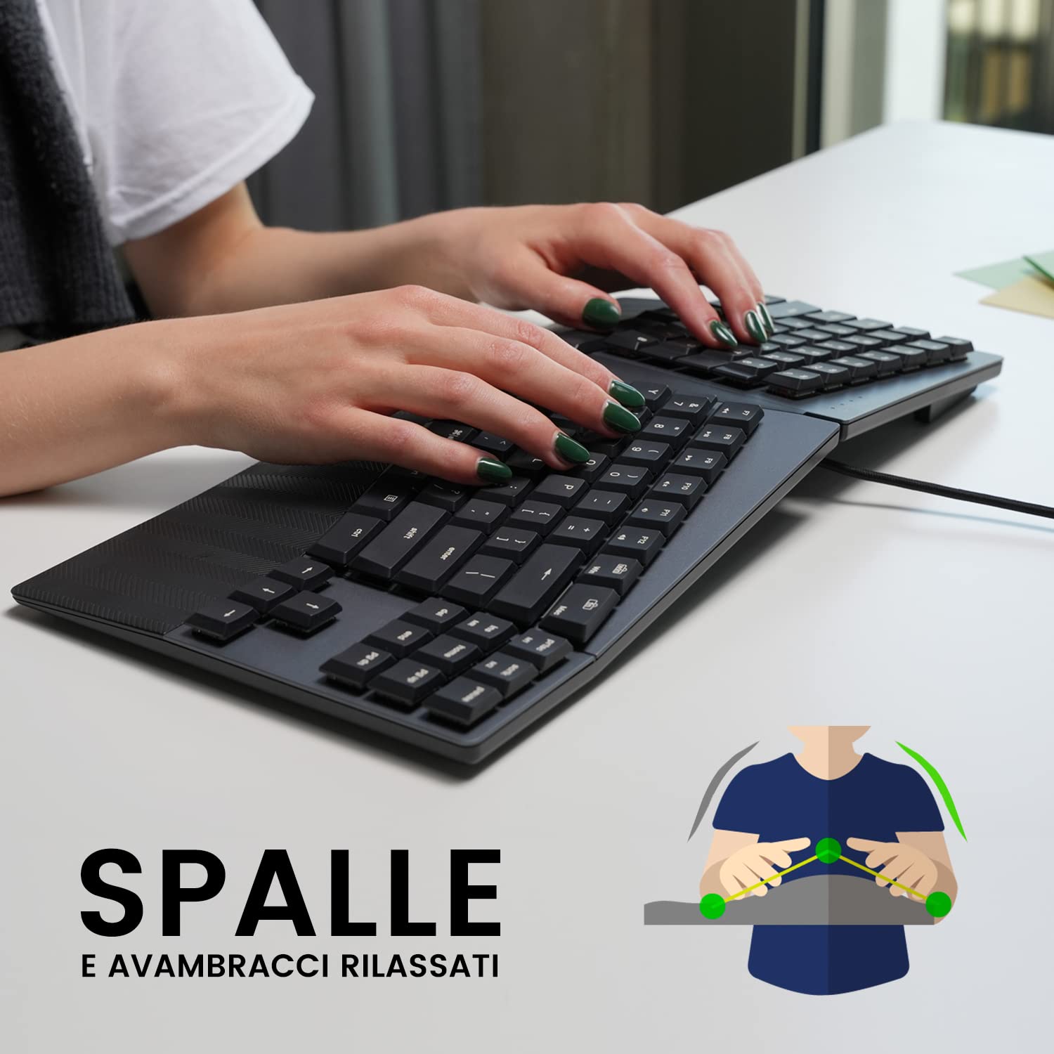 Perixx PERIBOARD-335BL Tastiera meccanica ergonomica compatta a filo - Tenkeyless - Tasti Clicky blue a basso profilo - Tasti macro programmabili-Compatibile con Windows e Mac OS X - Layout QWERTY