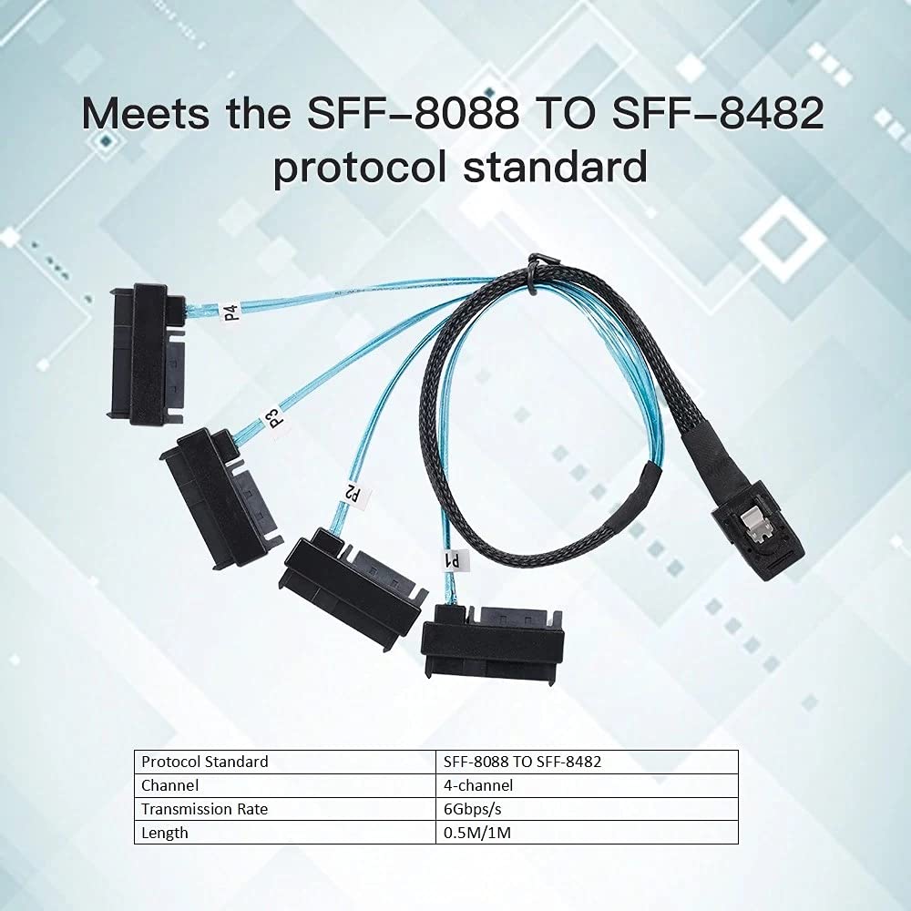 Interno 36 Pin Mini SAS SFF-8087 Host a 4 SFF-8482 Target SAS Hard Disk e cavo di alimentazione SATA 100cm