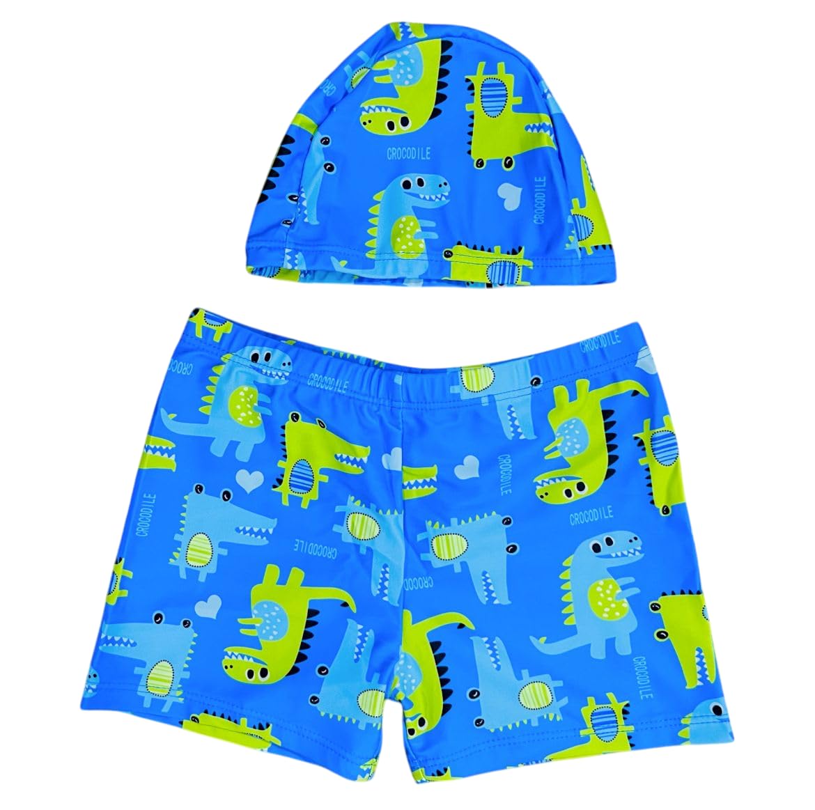 THE MORNING PLAY Kids Boys Swimming Costume Set, T-Shirt, Shorts and Cap, 3-Piece (in, Age, 5 Years, 6 Years, Regular, Dino Blue) - Image 5 thumbnail