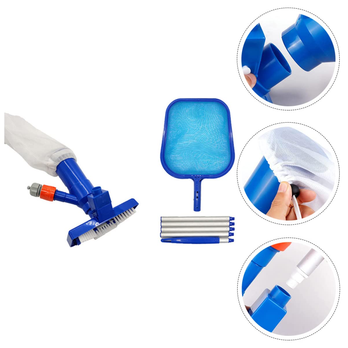 Épuisette de Piscine Camping 1 Set avec Tige Aluminium, Bleu, Plastique