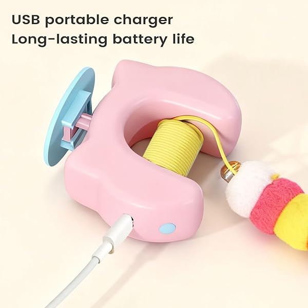 Jouet pour Chat à Suspendre à la Porte, Jouet Chat Interactif avec Cordon élastique Réglable, Plus Résistant aux RayuresJjouets pour Chats avec Chargement USB pour Courir et Lutter Contre Ennui (Rose) - 3