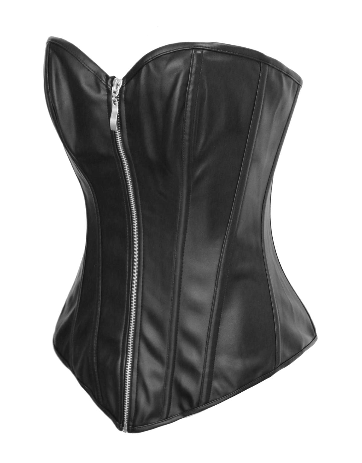 KUOSE Damen Body Shaper Dessous Gothic PVC Kunstleder Corsage Mieder Top Schwarz