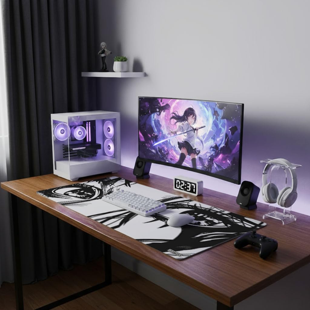Alfombrilla de mouse grande XXL para juegos, para escritorio, teclado y mouse, base de goma antideslizante resistente al agua, bordes cosidos, 90 x 40 cm (anime, XXL)