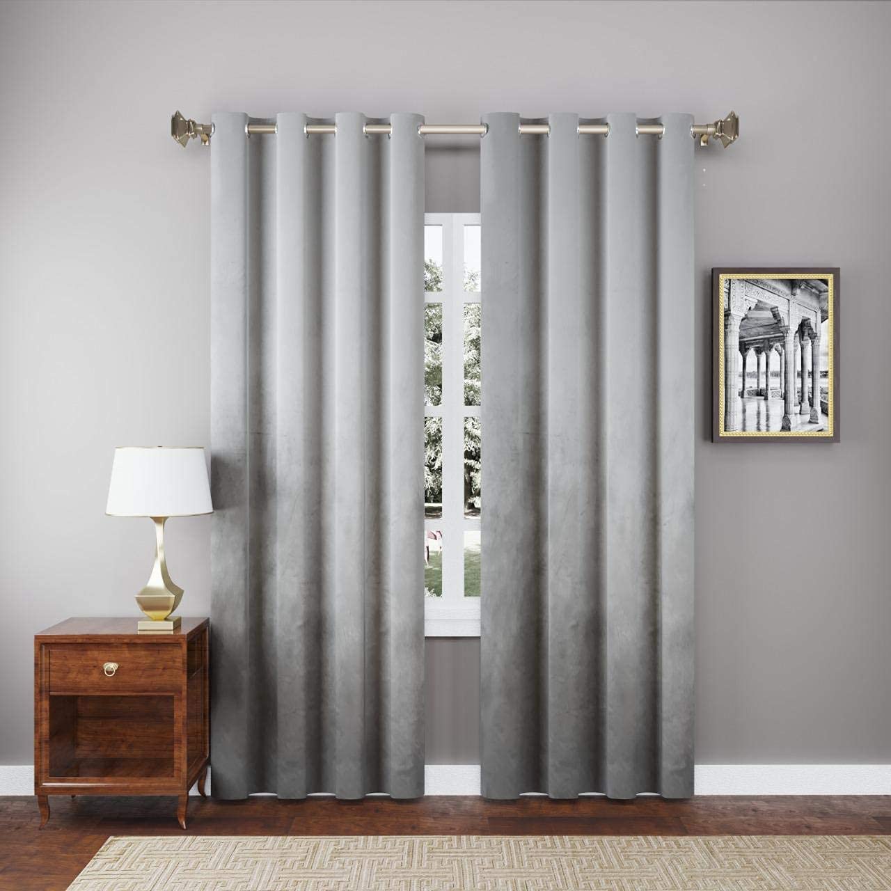 THUNDERSHOPPE High Sofa Quality Velvet Grommet Room Darkening Eyelet Window Door Curtains | Curtains for Living Room - Set of 2 Pieces (8.5 Feet, Silver) (B09MVT7833) Amazon Price History, Amazon Price Tracker