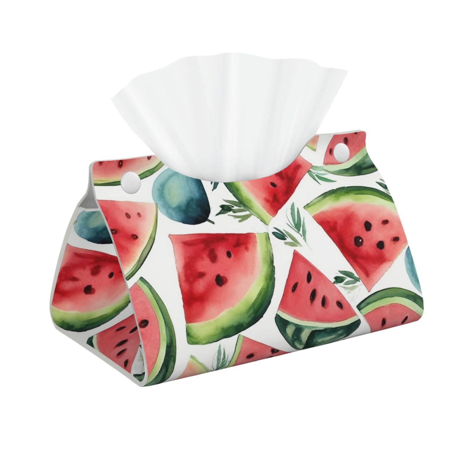Pu Leather Tissue Box Cover, Watercolor Watermelon Pattern Rectangle Tissue Case Covers Decorative Tissue Box Holder Waterproof Tissue Holder Organizer for Bathroom Home Office