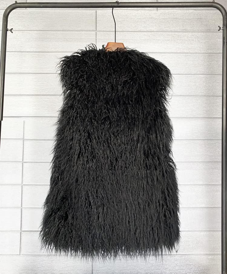 Women's Faux Fur Long Waistcoat,Warm Fluffy Emerald Green Vests Stylish Jackets Coat - Image 3