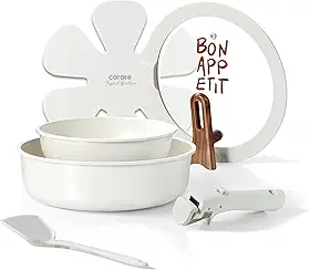 CAROTE Conjunto de Panelas e Frigideiras de Cerâmica Antiaderente, Conjunto de Utensílios de Cozinha Antiaderentes com Tampa, Conjunto de Frigideira com Cabo Removível, Frigideira Atóxica, Própria
