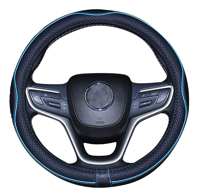 Capa para Volante Mayco Bell em Couro Sintético com Superfície Perfurada, Preto e Azul, para Volantes de 39,4 a 40,6 cm