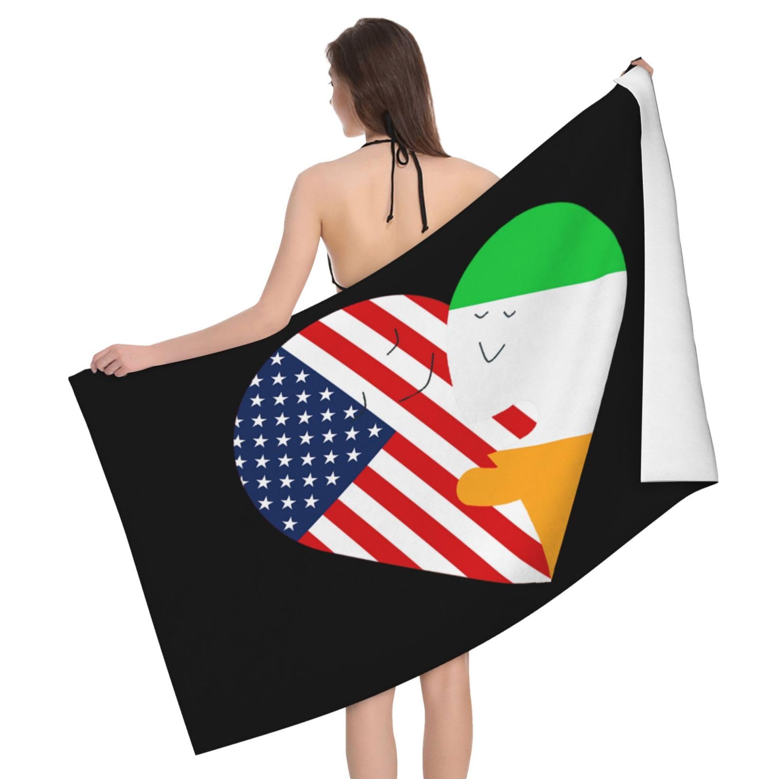 HLBSDM Microfiber Hearts America USA and Irish Flag Beach Towel Quick Dry Soft Sand Free Beach Towels for Pool Swim Beach Lightweight Thin Towels