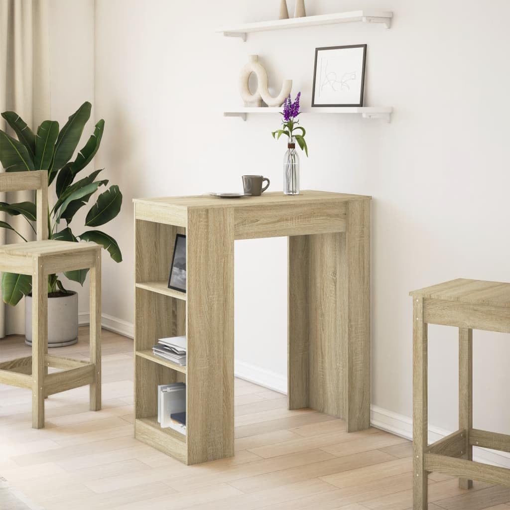 Bartisch Mit Regal Sonoma-Eiche 95x47x103,5 cm Holzwerkstoff | 3 Fächer Barregal, Pflegeleicht, Feuchtes Tuch Reinigung, Stabil Und Langlebig