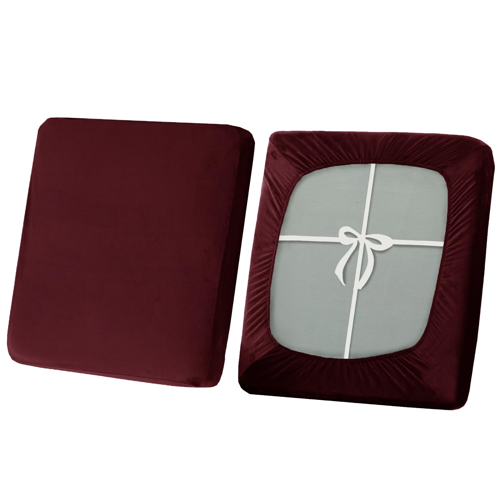 SYLC Stretch Sofa Seat Cushion Covers, Non-slip Sofa Cushion Cover with Ties and Elastic Bands, Velvet Couch Cushion Covers Replacement (Wine red,Chaise lounge) — image 1