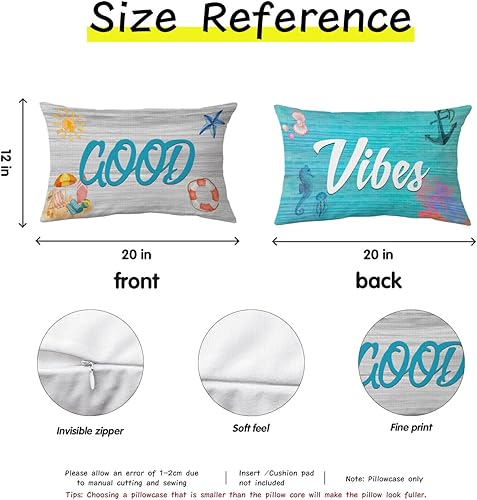 Miniatura 6 de Safito Funda de almohada decorativa reversible con citas motivacionales náuticas de 12 x 20 pulgadas, decoración de habitación de playa oceánica,