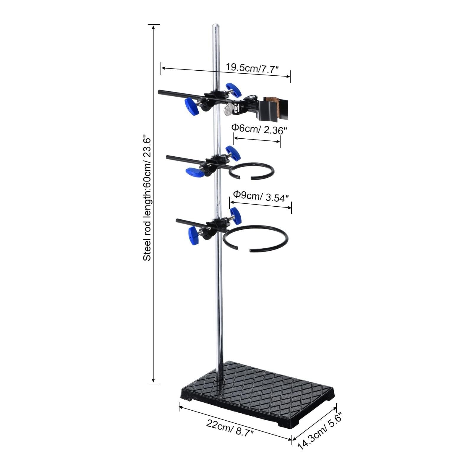 Laborstativ-Set – Edelstahl-Stütze mit Kolbenklemme & 2 Stativringen für Chemielabor(24 inch)