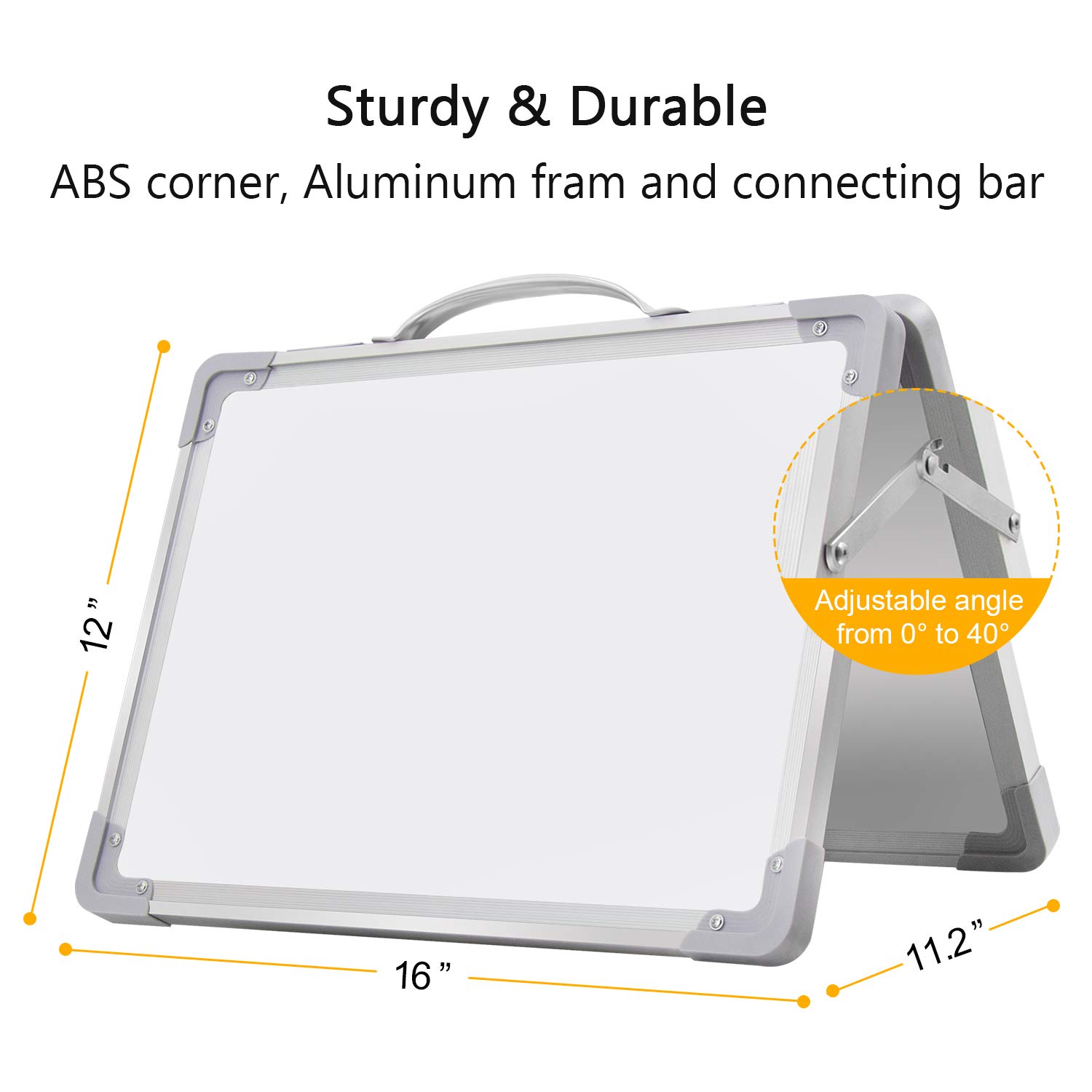 Kleines Whiteboard, trocken abwischbar, 40,6 x 30,5 cm, doppelseitig, magnetisch, tragbar, für den Schreibtisch, faltbar, für Zuhause, Büro, Klassenzimmer