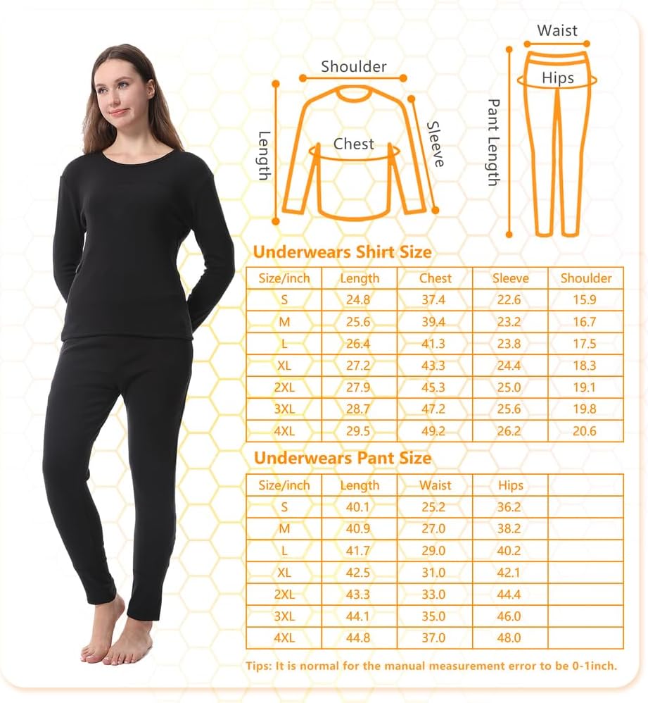 Heated Underwears, Men Women Heating Long John Set Electric Thermal Baselayer Shirt Pant for Outdoor Sport