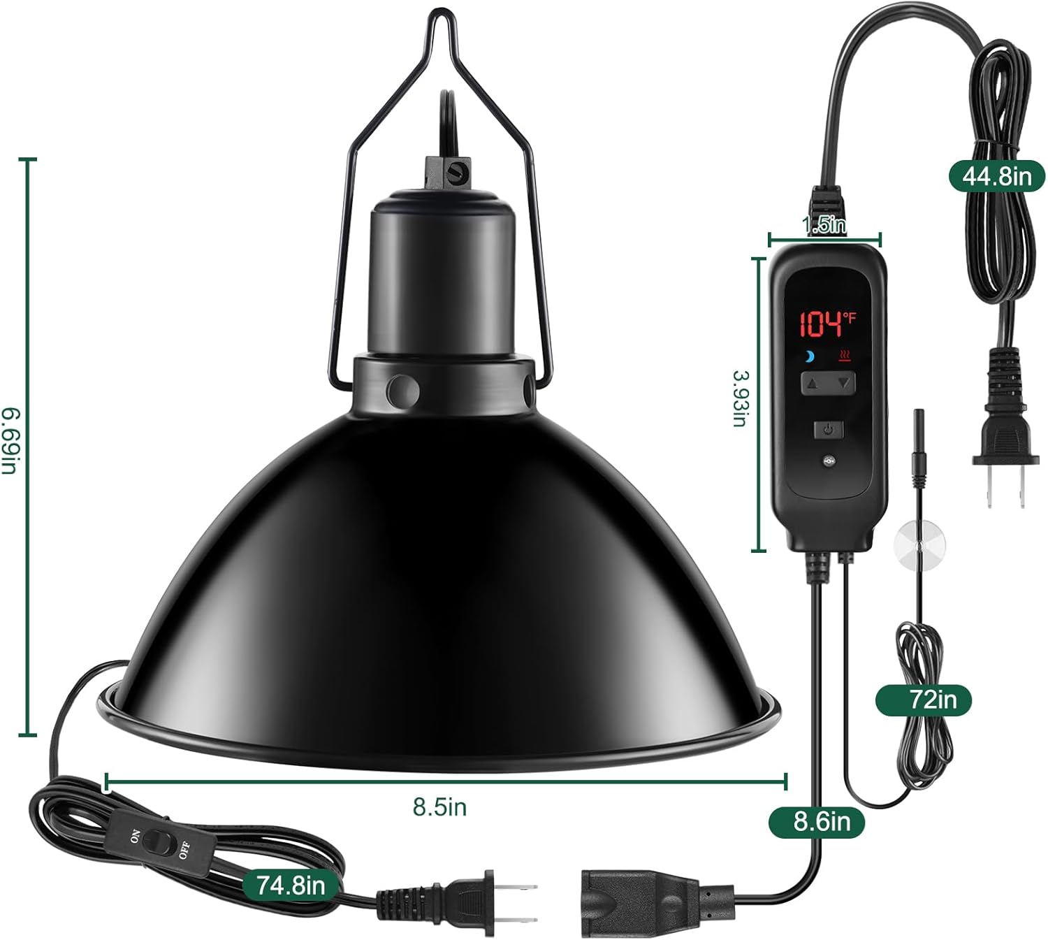 DXOPHIEX 8.5 inch Reptile Heat Lamp Fixture with Dimming Thermostat,Reptile Light Fixture Max 150W,PID Inverter Thermostat with Temperature Controller for Bearded Dragon,Turtles,Snake,Lizard and Gecko