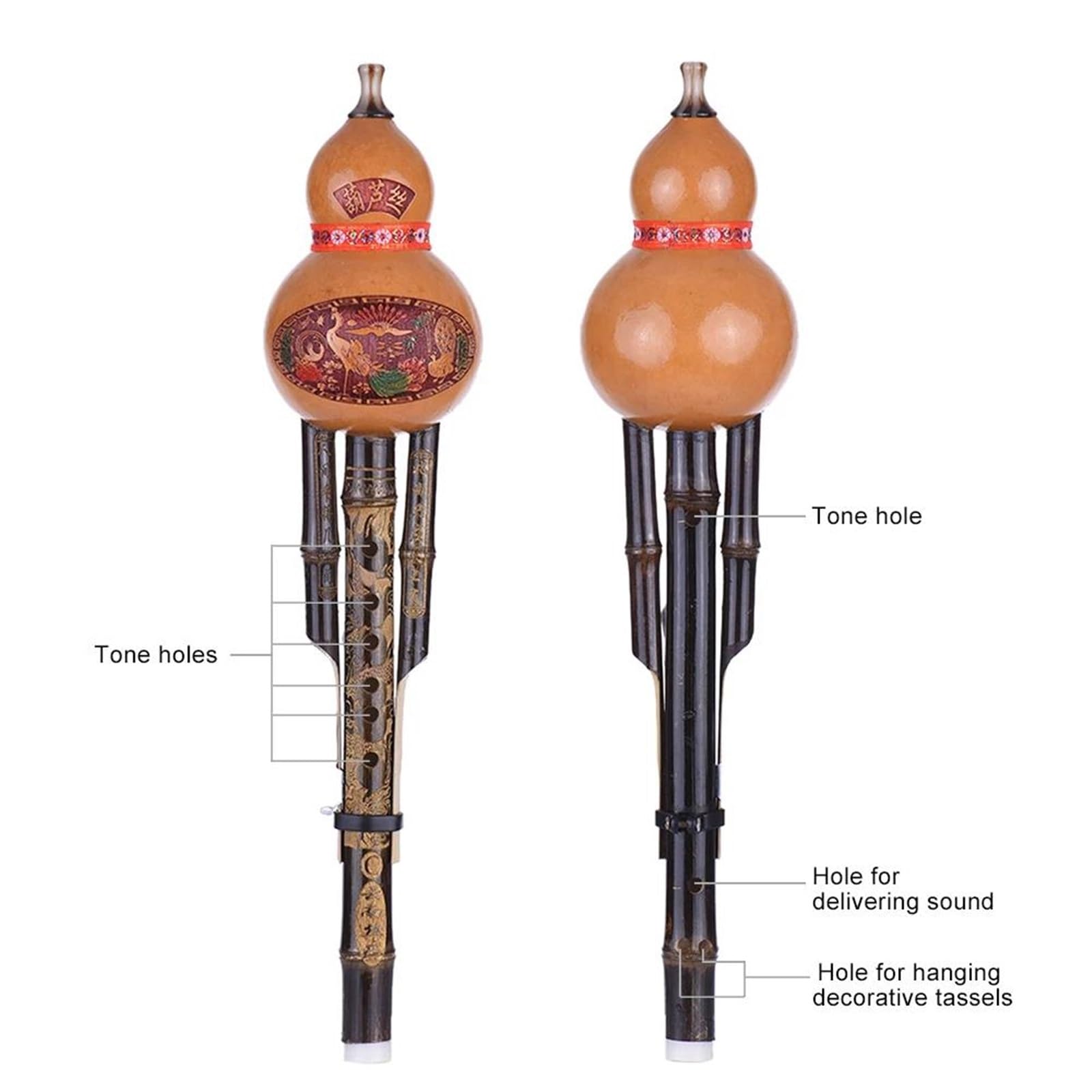Hulusi Chino Flauta De Cucurbitáceas De Calabaza Hulusi Hecha A Mano China Instrumento Musical Étnico Llave De C Con Estuche Para Principiantes(Set 2)