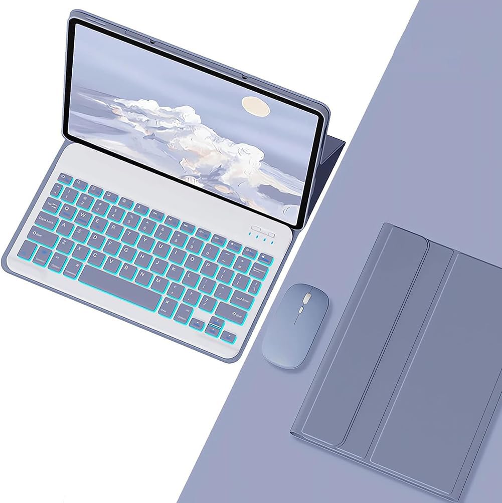 Keyboard Case for Xiaomi Redmi Pad Pro 12.1 inch 2024 Released, 7-Color Backlit Detachable Wireless Bluetooth Keyboard, Ultra-Thin Multi-Angle Stand Magnetic Case with Mouse,Purple