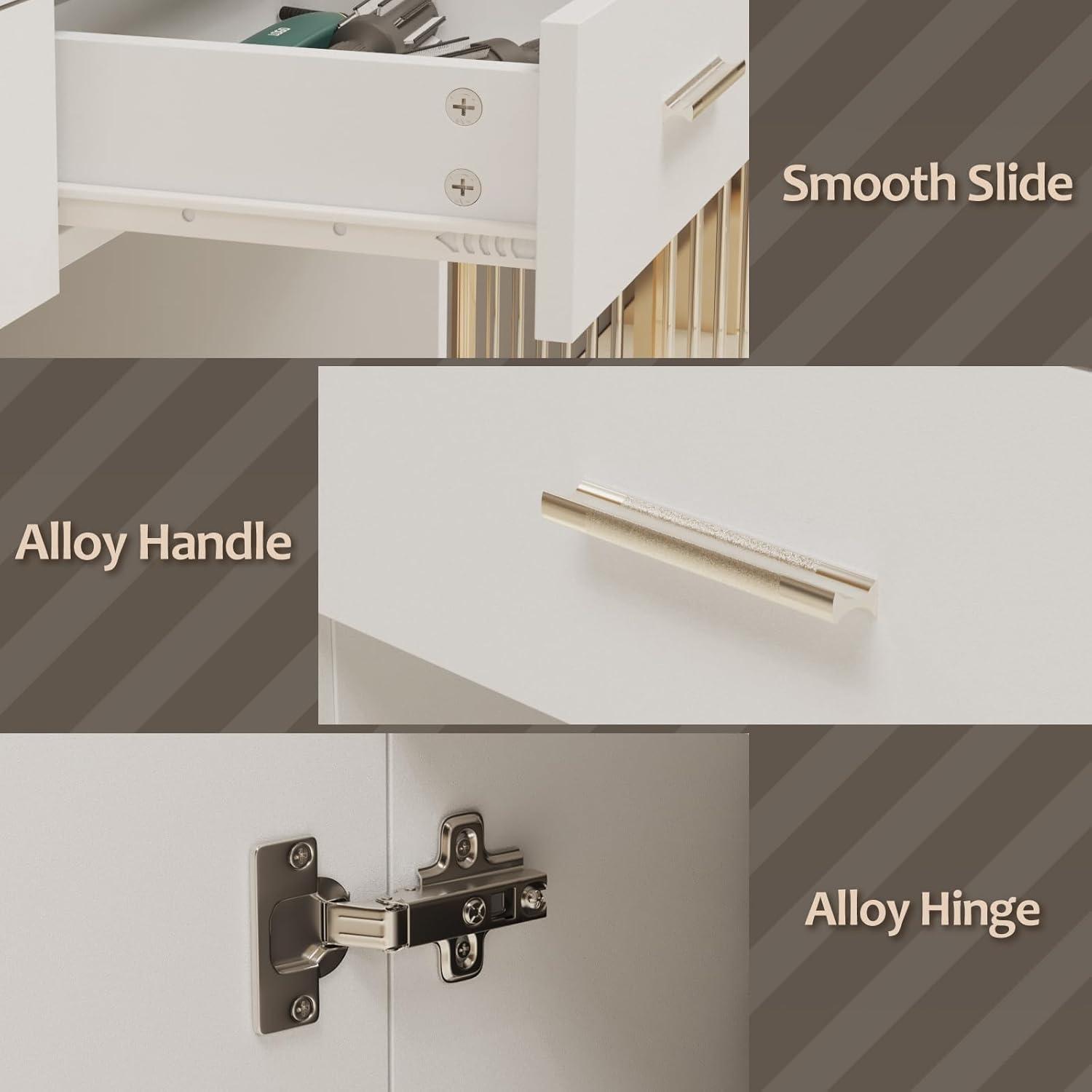 Barber Salon Station for Hair Styling, Wall Mount Salon Equipment with Hair Dryer Holder，Drawers, Storage Cabinet & Open Shelves, White Beauty Spa Furniture (Not Include Mirror)