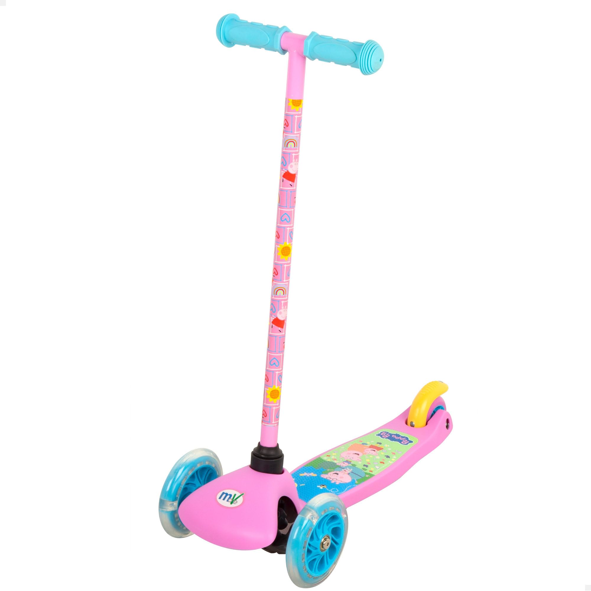 Peppa Pig Patinete 3 Ruedas con Luces, 55x23x68 cm, +3 años, Máx. 20 kg, Estable, Base Antideslizante, Colorido Jeorge y Pepa Pig, Motricidad, Actividades Exterior niños (77759)