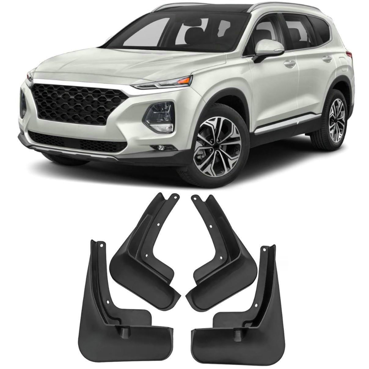 Mud Flaps Splash Guards – Bolt-On, Black, For Hyundai Santa Fe Sport (2013–2018)