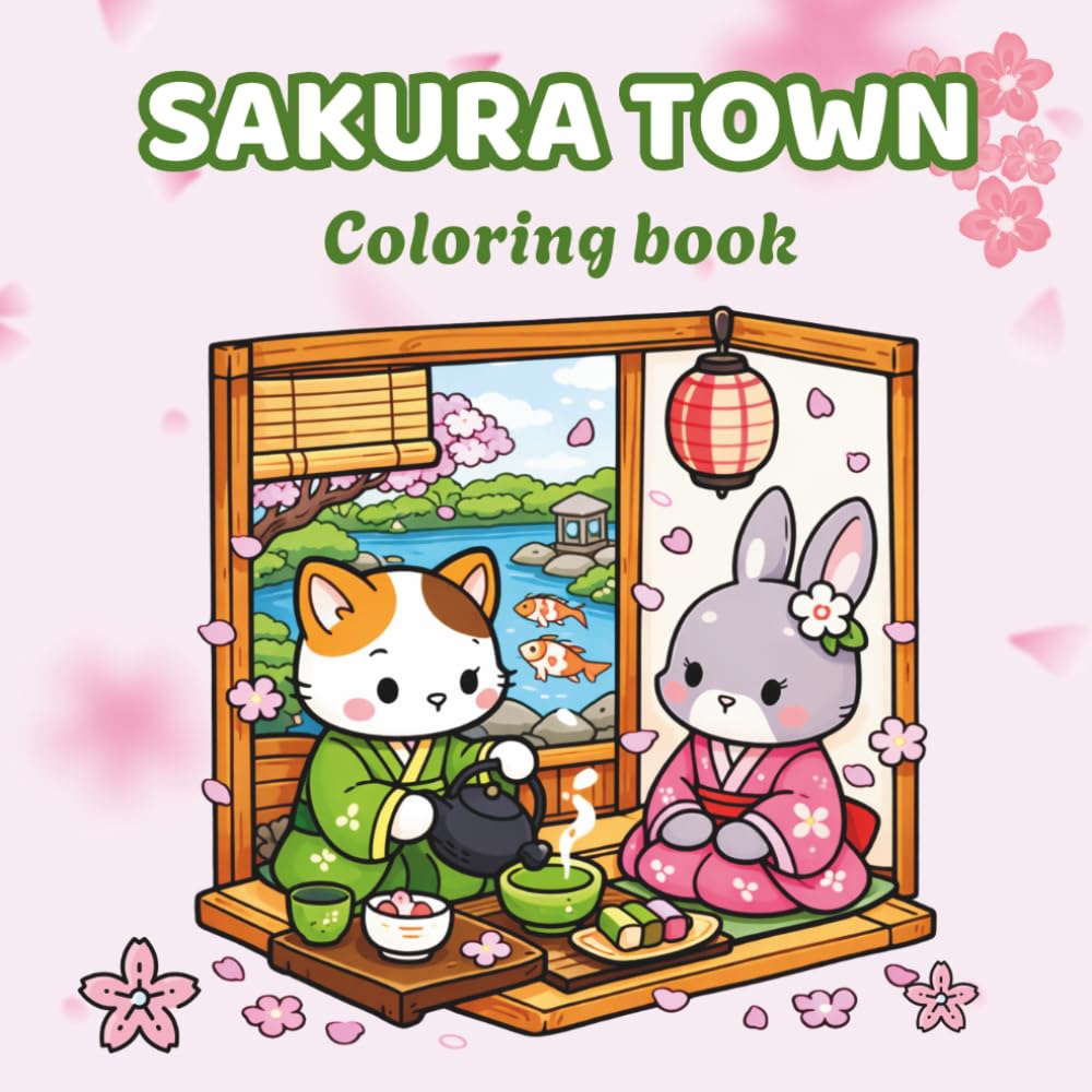 Sakura Town: Bold and Easy Coloring Book: 100 Cute and Simple Designs of Japanese Streets, Cozy Shops, and Aesthetic Scenes for Stress Relief