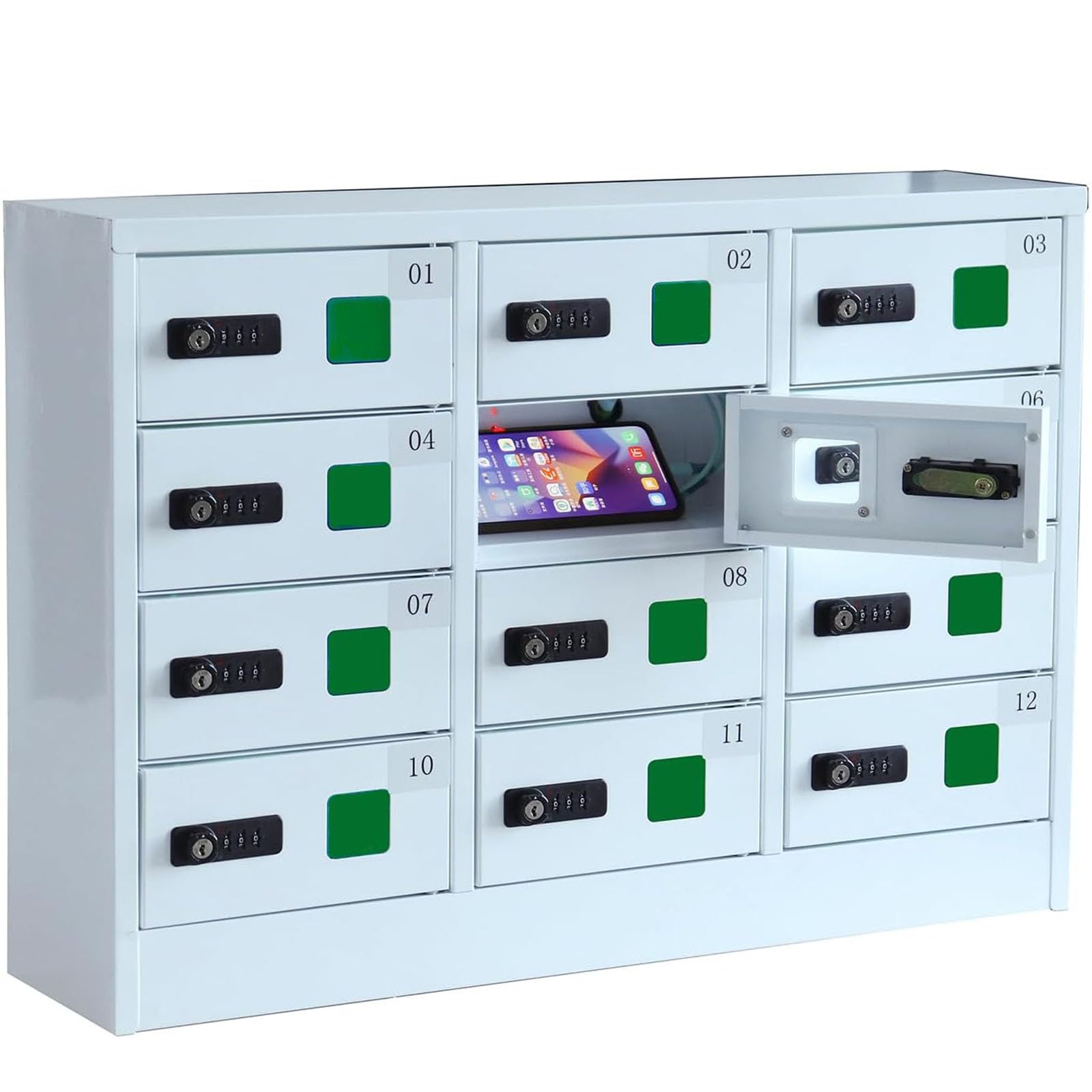 Locker di ricarica USB con serratura per più dispositivi, archiviazione sicura del telefono cellulare con serratura a combinazione