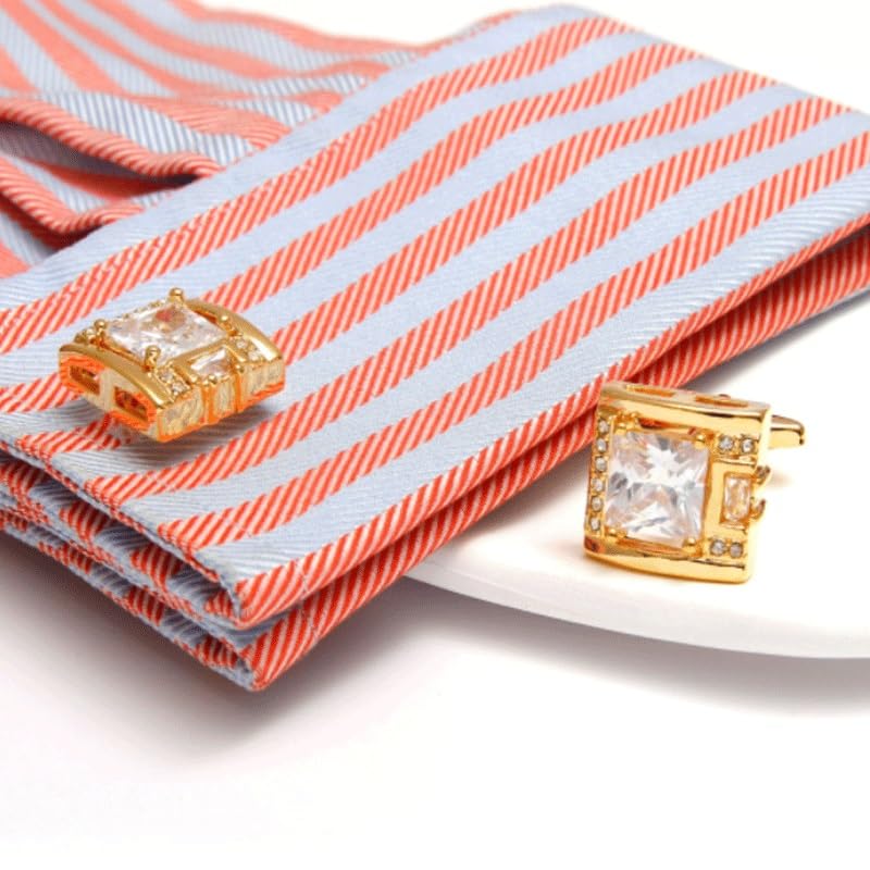 Gemelli da Camicia Quadrati retrò in Rame, Semplici Gemelli Francesi con Strass per Matrimoni, Feste E Anniversari(Pesca A Frutto Bianco 5-1,7 Cm)