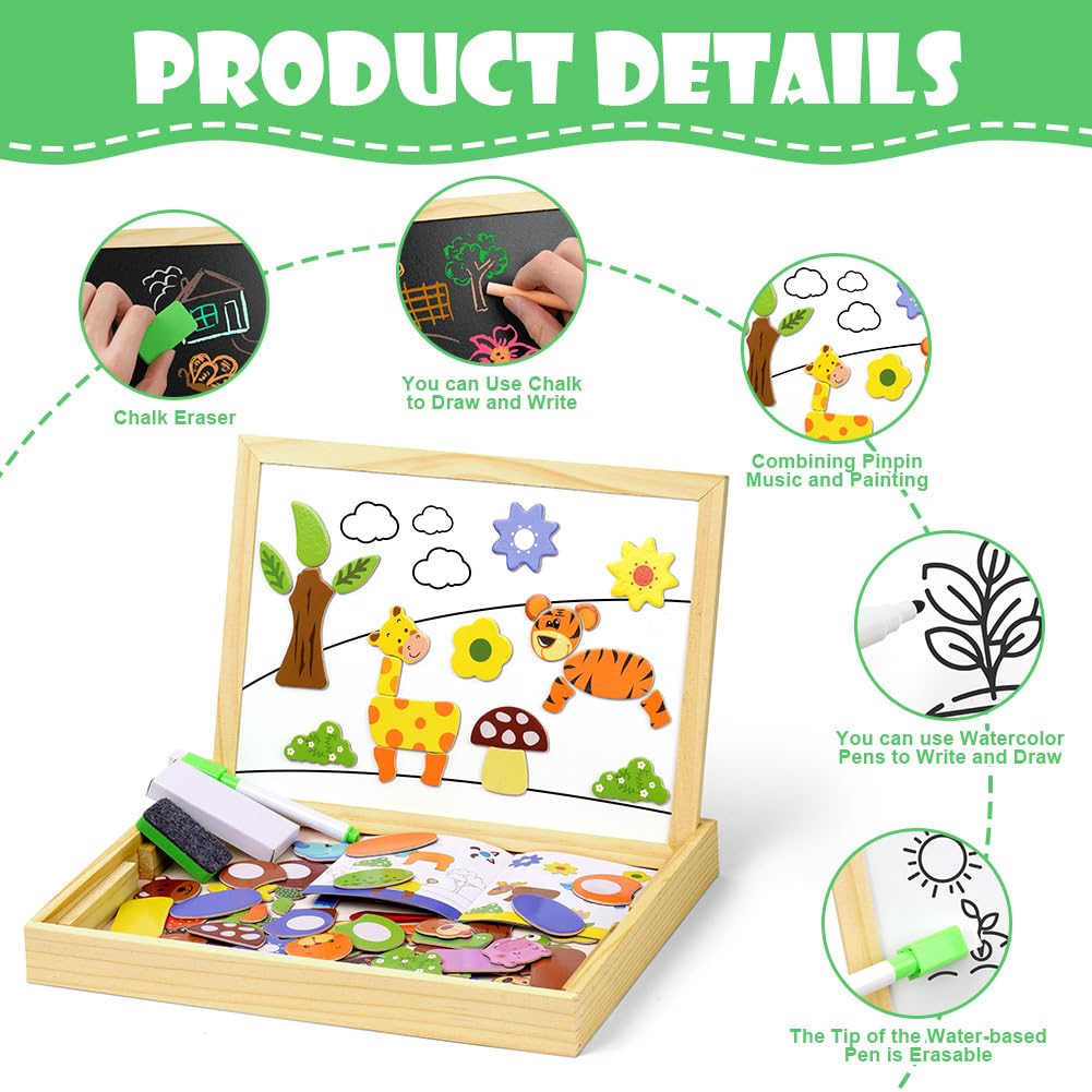 Aolso Puzzle Magnetico Legno, Giochi Montessori, Lavagna Animali Giocattolo,Puzzle Magnetico Giochi per Bambini Bambino 2 3 Anni, Sviluppo della Motricità Fine e dell'Immaginazione