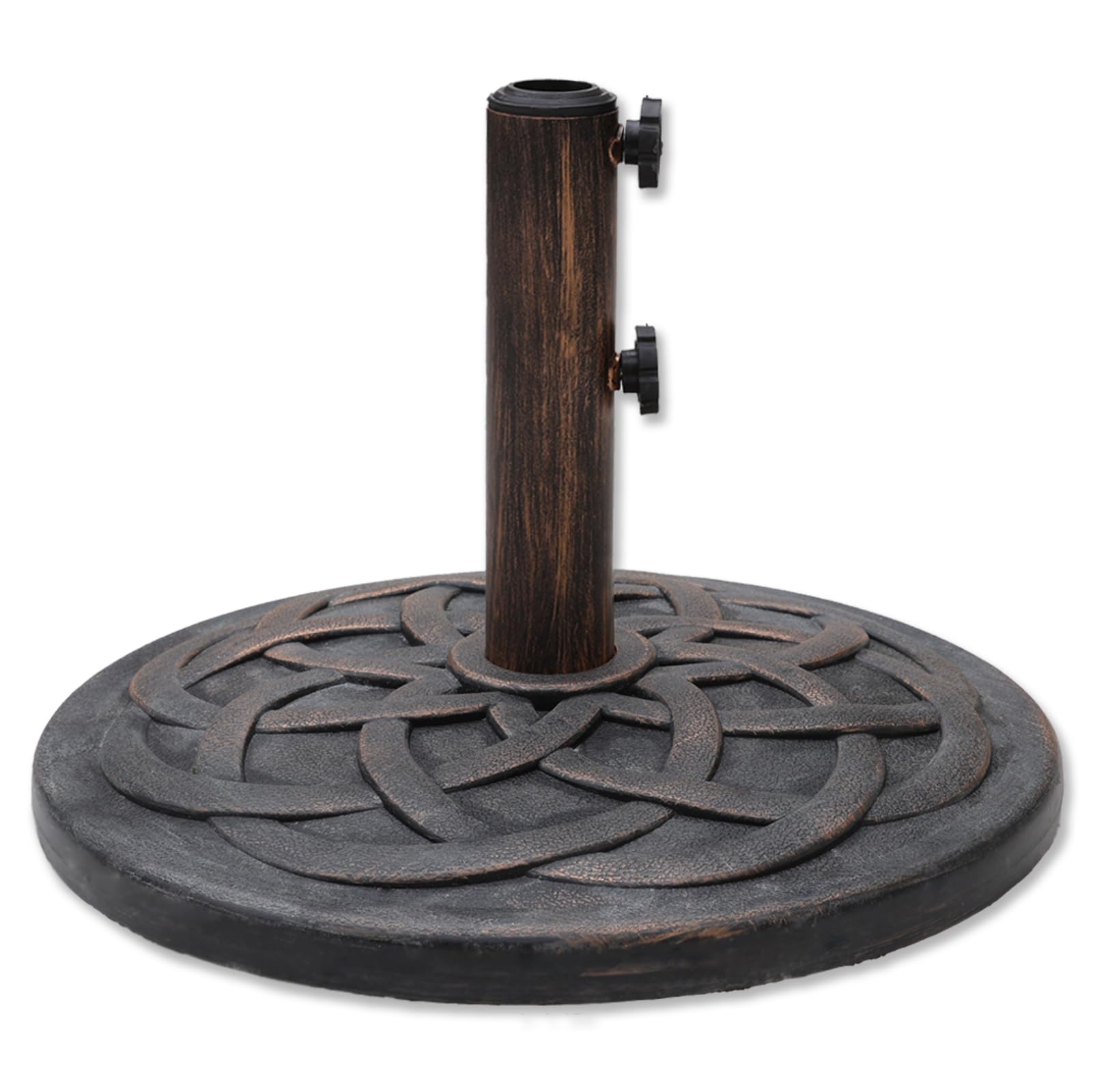 ((similar)))Helios&Hestia 26 lb Heavy Duty Round Plastic Built-in Cement Outdoor Umbrella Base, Concrete Weighted Stand for Patio Market Table Umbrella, Bronze