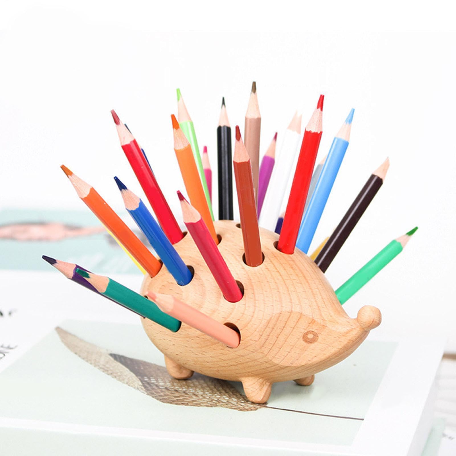 Organisateur de crayons Hérisson - Pot à crayons en bois de hérisson