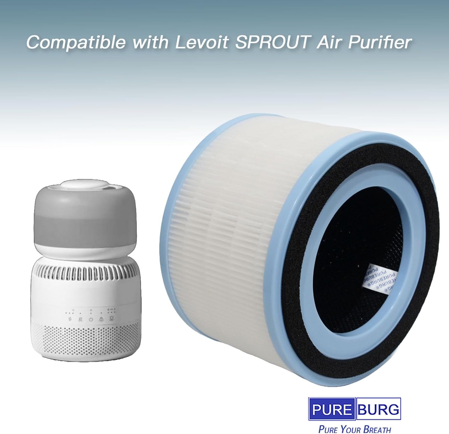 PUREBURG Replacement Filter Compatible with Levoit SPROUT Air Purifier LAP-B851S-WNA,2-Pack H13 HEPA Activated Carbon 3-Stage Filtration Air Clean Dust VOCs Odor - Image 2