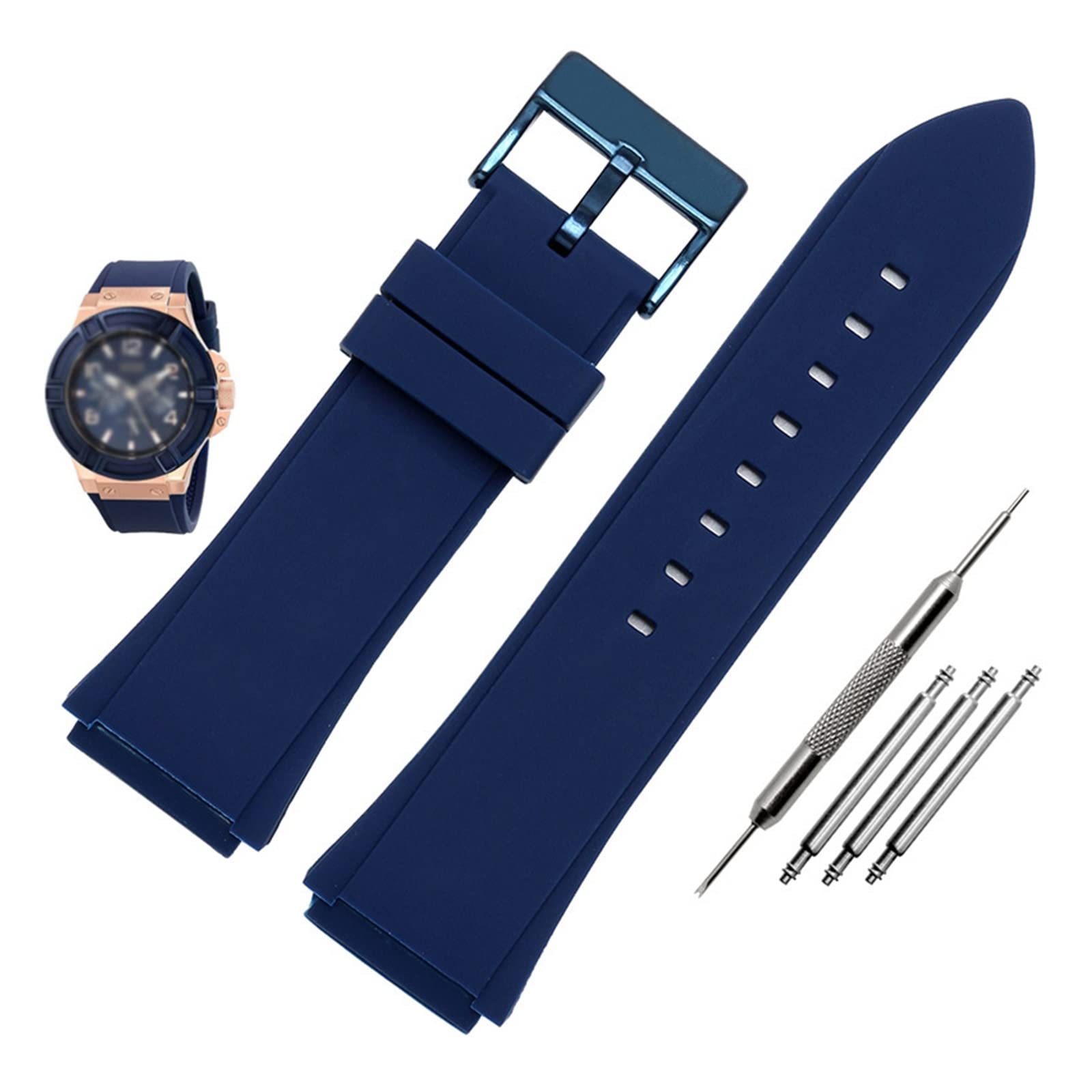 Rcidos Blue Blue Buckle Top Aesthetics Rubber Watchband 22Mm Blue Color Silicone Rubber Bracelet For Guess W0247g3 For W0040g3 For W0040g7 Watches Band Sport Watch Strap (Color : Size : 22Mm)