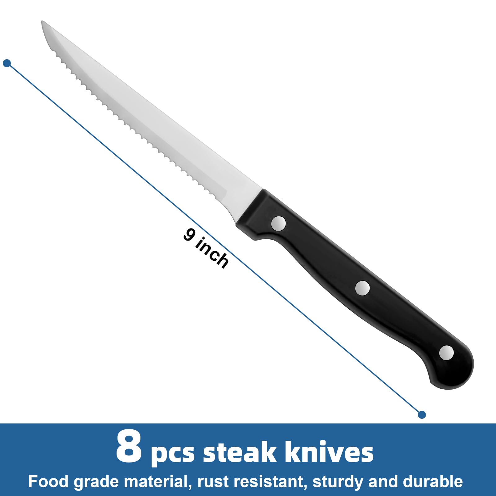 Steak Knives Set of 8, Sharp Triple Rivet Steak Knife Sets, High-Carbon Stainless Steel Serrated Blades, Ergonomic Handles Serrated Steak Knives, Dinner Knife for Kitchen Restaurant, Dishwasher Safe — Amazon image 2