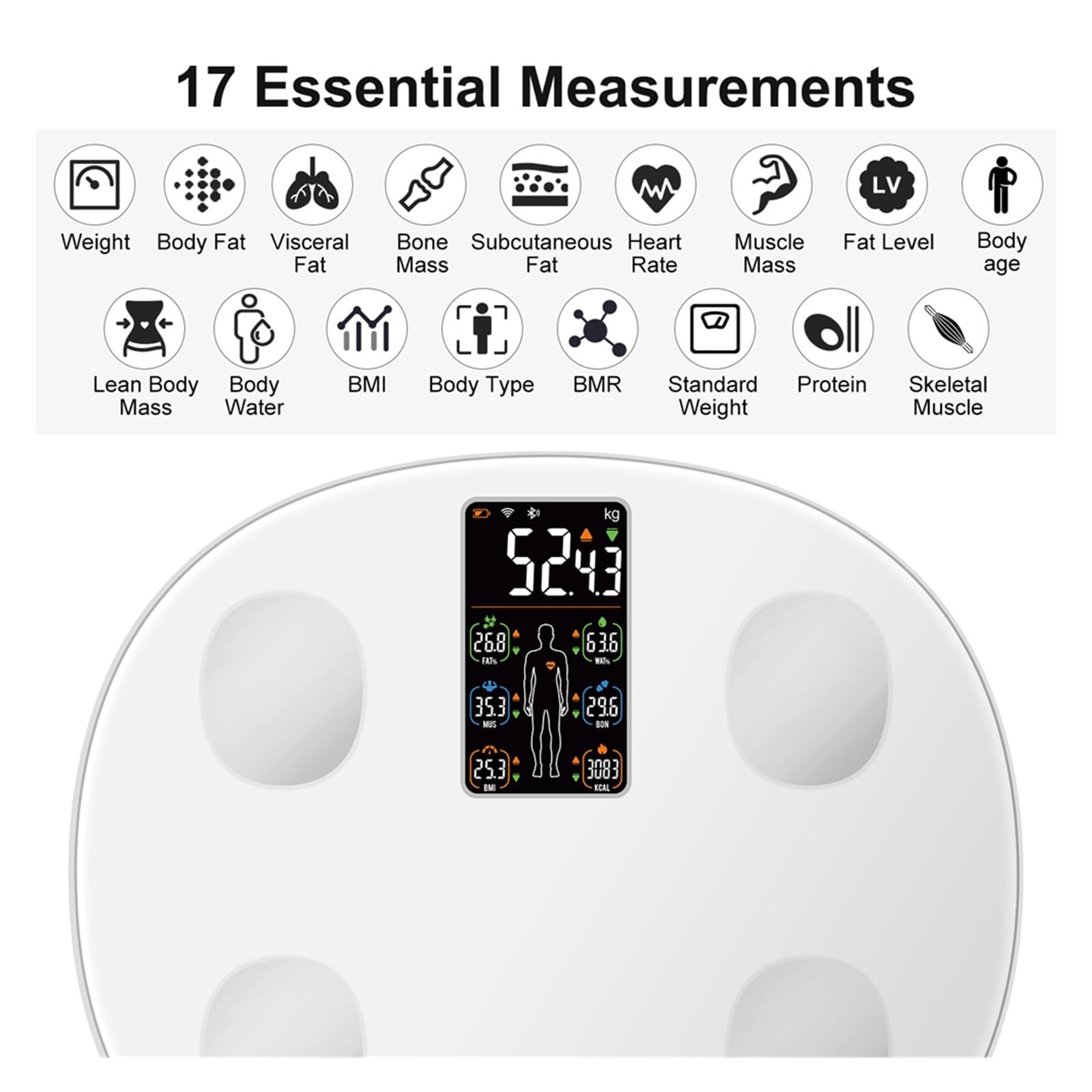 Báscula Digital De Peso Corporal Con Pantalla For Grasa BMI Baño Bluetooth Inteligente Preciso FáCil De Leer
