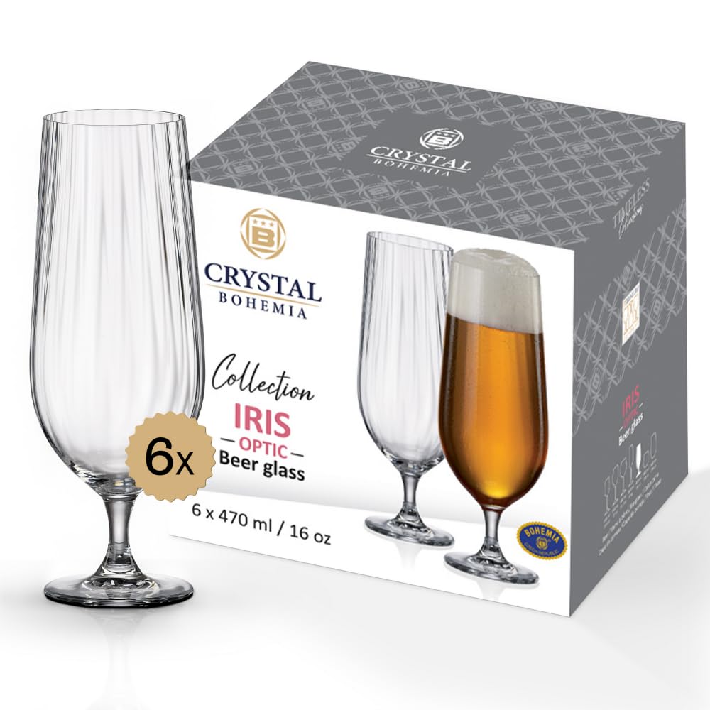 Crystal Bohemia Biergläser - 6er Set, je 470 ml, spülmaschinenfest, langlebig & kratzfest - Elegante Gläser aus Kristallglas - Ideal als Geschenk für Bierliebhaber