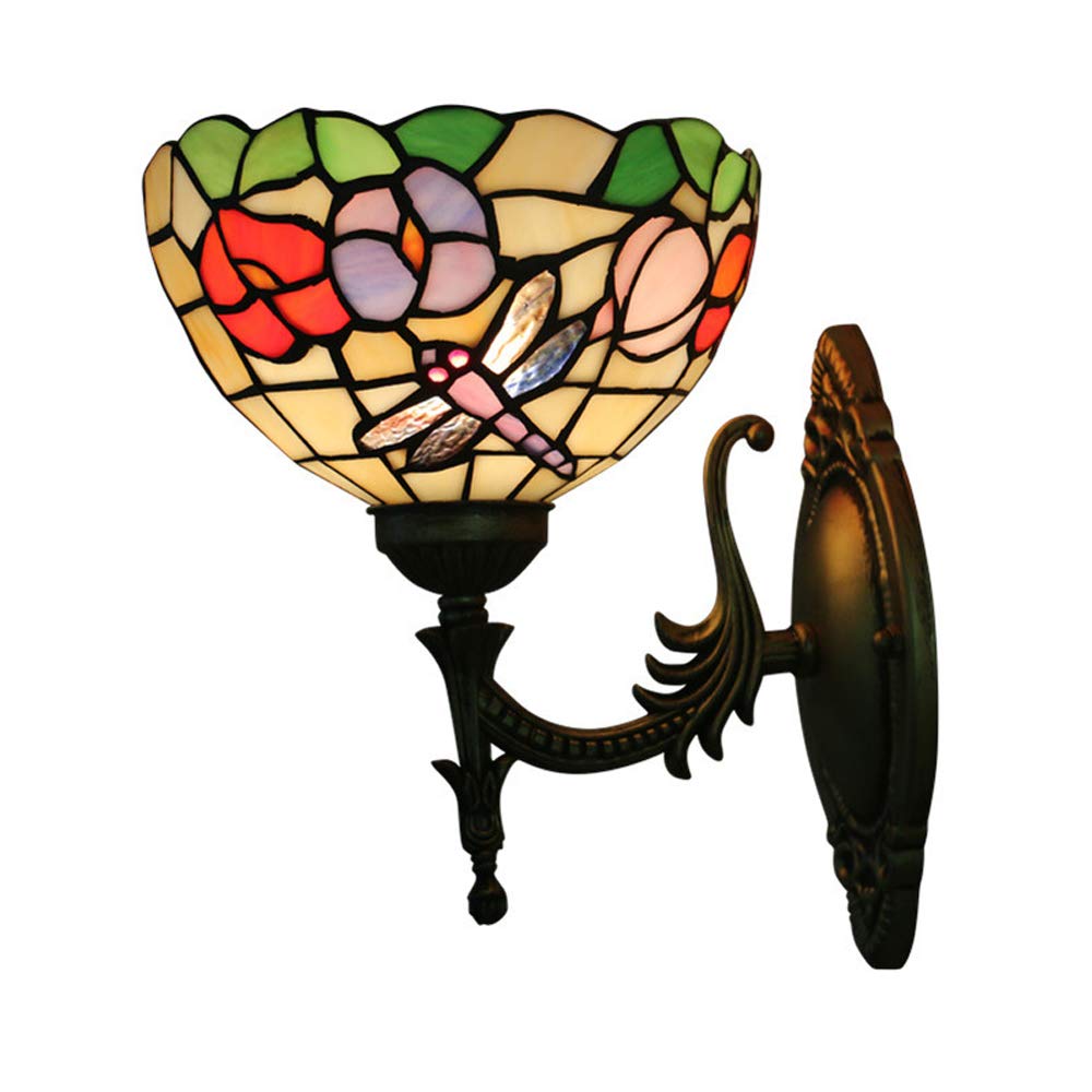 GAUUA Tiffany Style Wall Lamps & Sconces, Vintage Stained Glass Wall Light Fixtures With 8 Inch Shade, Bedside Night Light For Bedroom Living Room Hallway Nightstand