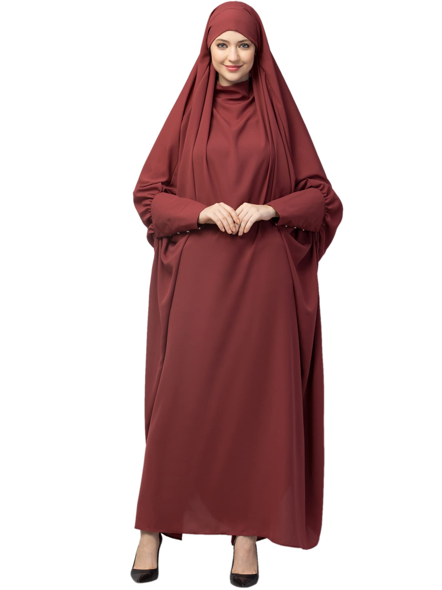 Head to toe long cuff ready to wear one pc Jilbab with Naqab (8 INCH CUFF RUST)-image-7
