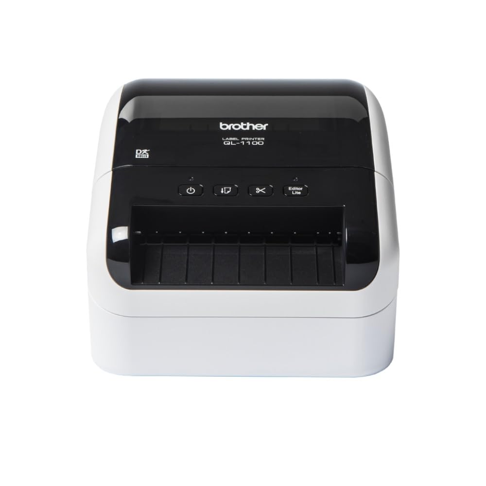 Brother QL1100C | Stampante per Etichette | Collegabile a PC | Interfaccia USB | senza Wi-Fi | Fino a 110mm/sec | Rotoli DK fino a 101,6 mm (4") | Stampa in Nero su Bianco