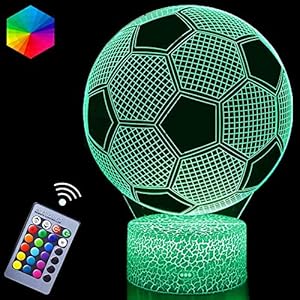 Veilleuse Football 3D LED Lampe, Football Veilleuse Enfant 16 couleurs avec Télécommande, Calendrier Avent Football, Cadeau de Fan de Football, Cadeau d’anniversaire (Football)