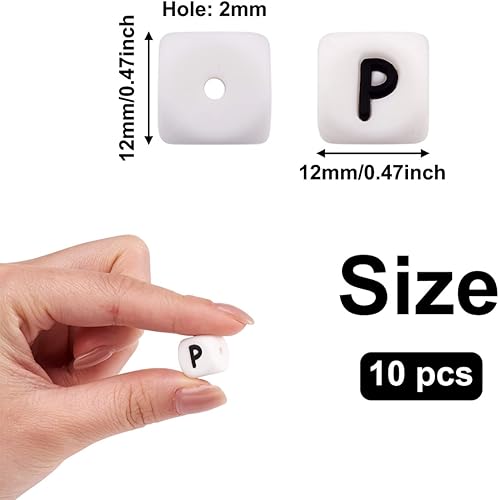 Miniatura 6 de 10 cuentas de silicona en forma de cubo de silicona con la letra P, cuentas sueltas cuadradas del alfabeto, cuentas del alfabeto, 0.472 x 0.472 x