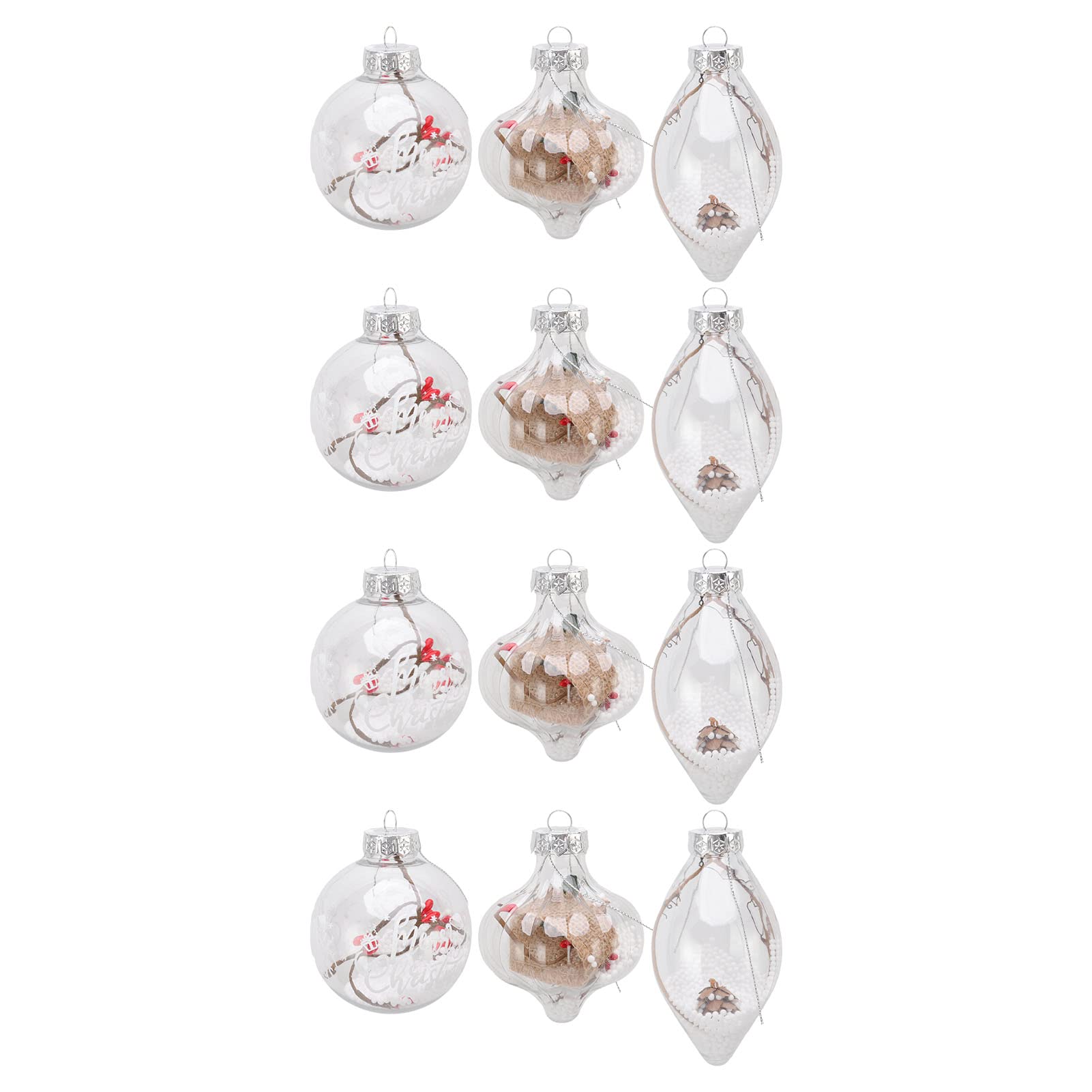 12 Boules de Noël transparentes en PET incassable avec crochets
