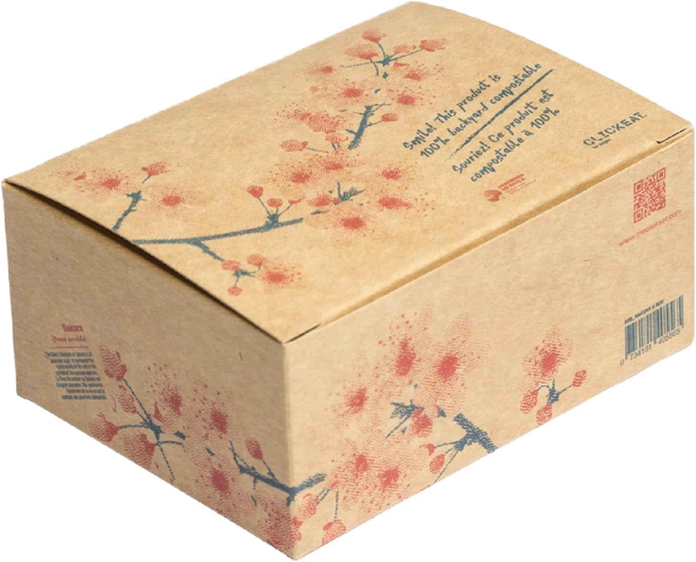 Sakura S Box - Compostable Cardboard for Food Delivery - Plant-Based Inks, No Plastic - Easy Assembly for Holding Sandwiches, Sushi, Desserts - 25 Pieces