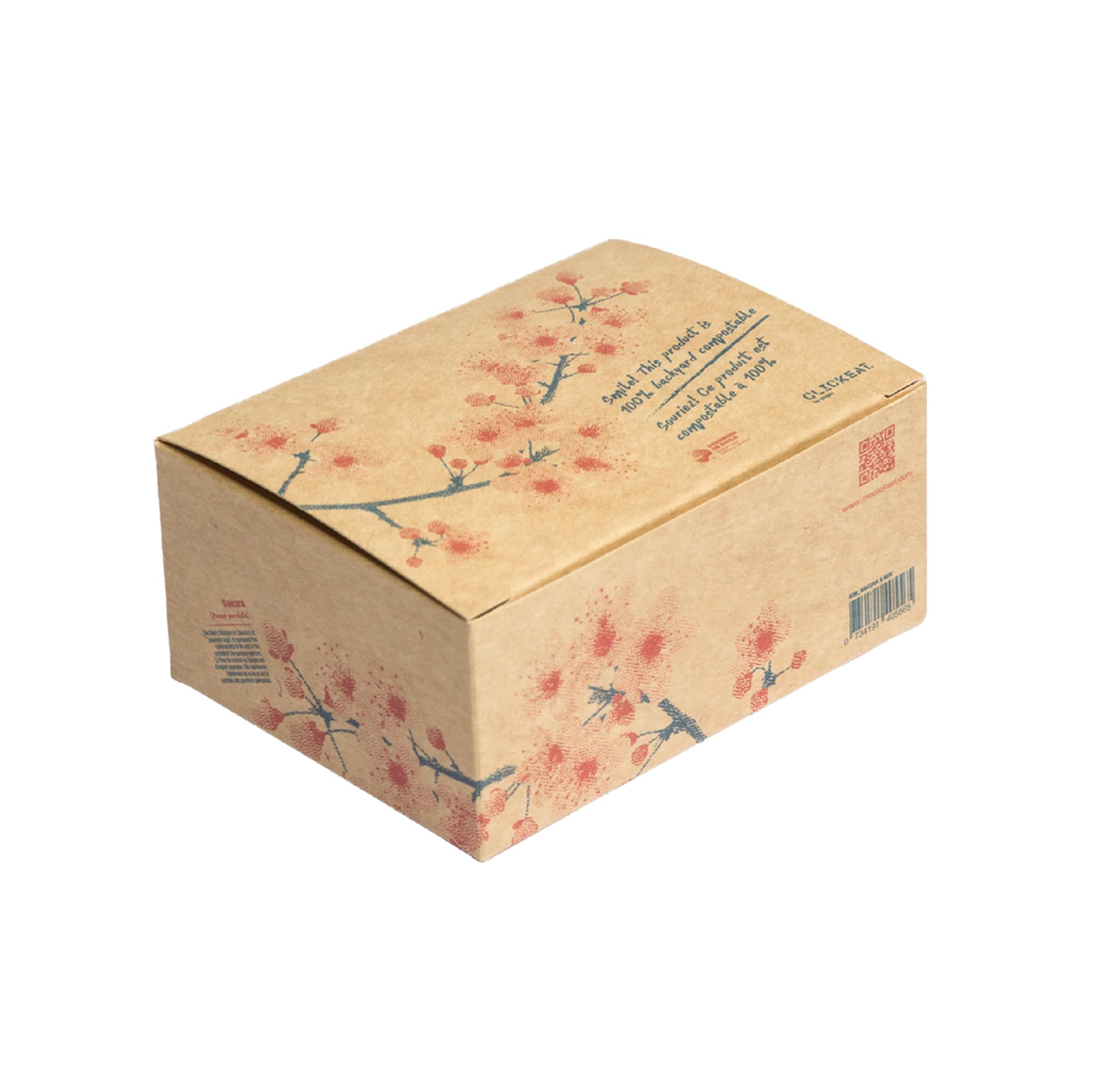 Sakura S Box - Compostable Cardboard for Food Delivery - Plant-Based Inks, No Plastic - Easy Assembly for Holding Sandwiches, Sushi, Desserts - 25 Pieces