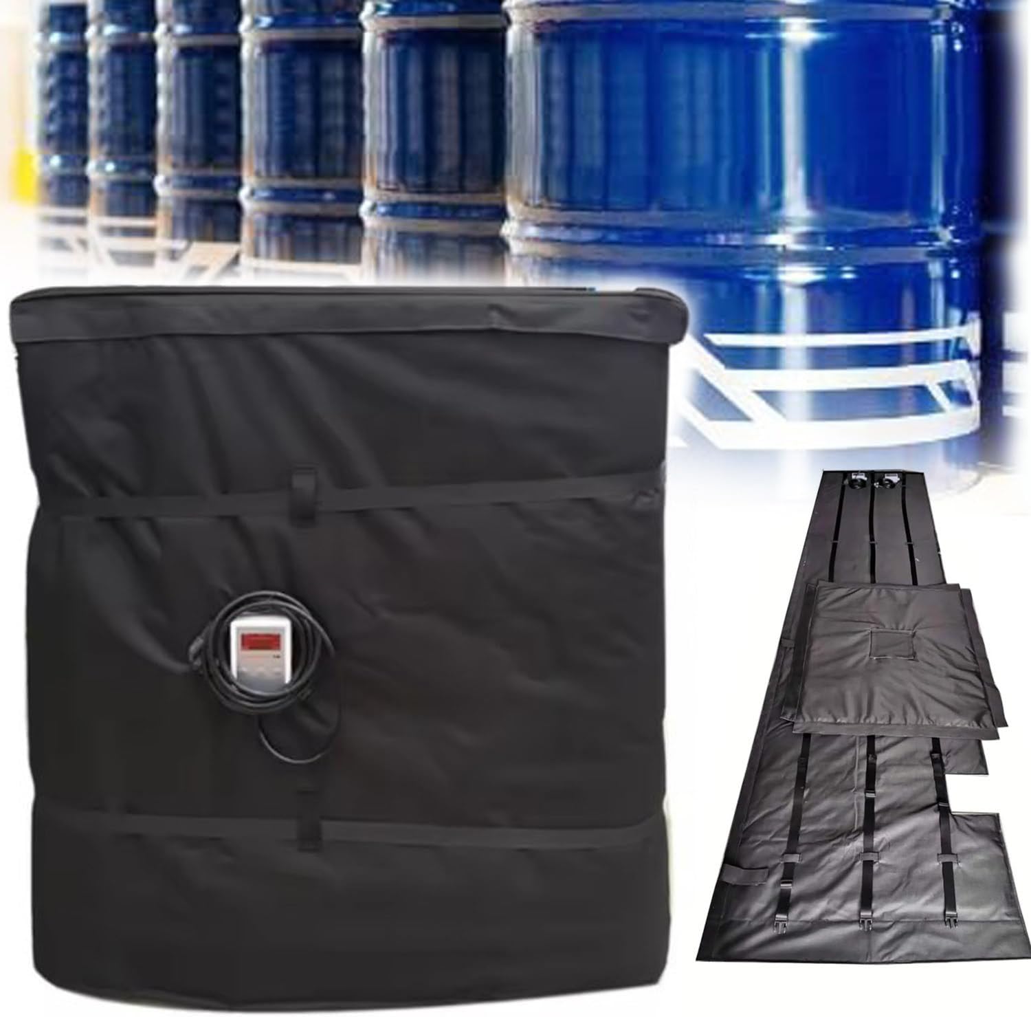YNBSHGAA Ton Barrel Heater, 2300W/4000W Drum Heating Blanket, Oil Drum Thermal Blanket, 0~150℃ Temp Controller, for IBC Plastic Tank, Grey-55Gallon/200L,Black-275Gallon/1000L