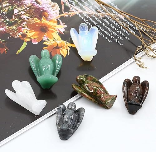Miniatura 4 de Ouubuuy Figuras de ángel de cristal de aventurina verde, estatuas de piedras preciosas naturales talladas ángel de la guarda de bolsillo de 1.5