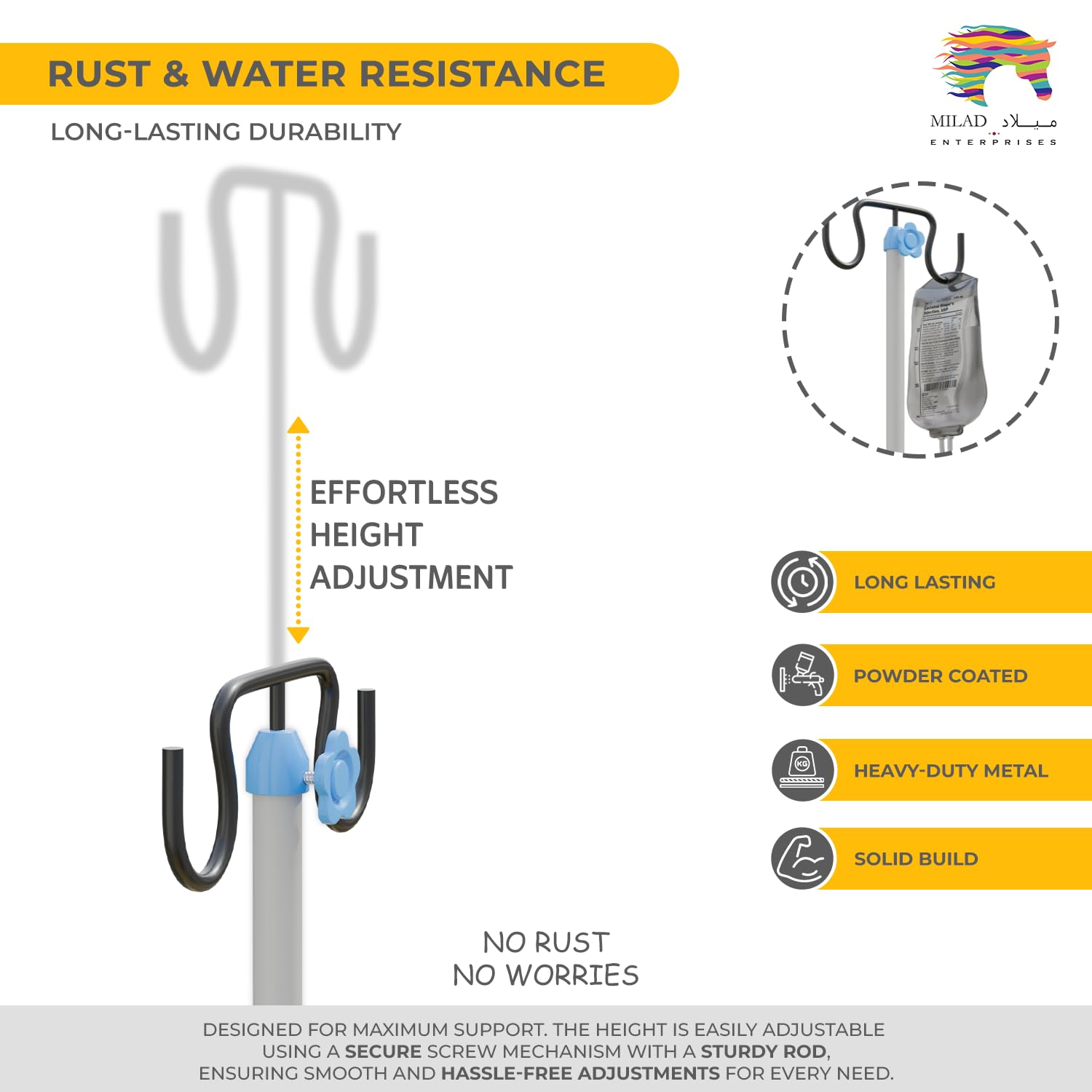Milad Saline IV Stand for Hospital (4 feet, White, 2 pcs) Milad Saline IV Stand for Hospital (4 feet, White, 2 pcs)